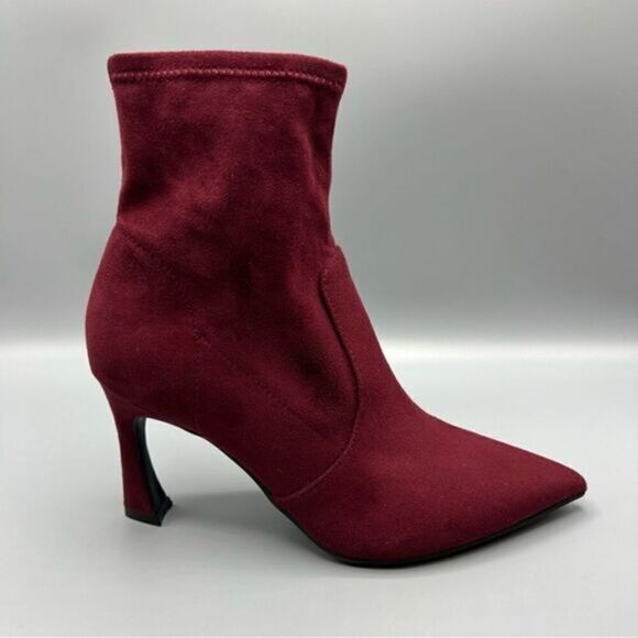Unsia Kaysey Red Stretch Faux Suede Heeled Ankle Booties - Picture 1 of 6